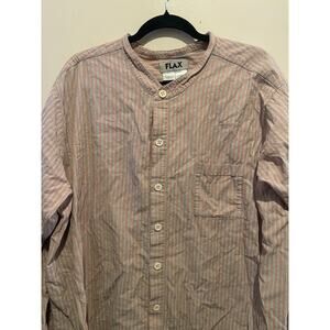 FLAX striped long sleeve button down cotton shirt size 2XL